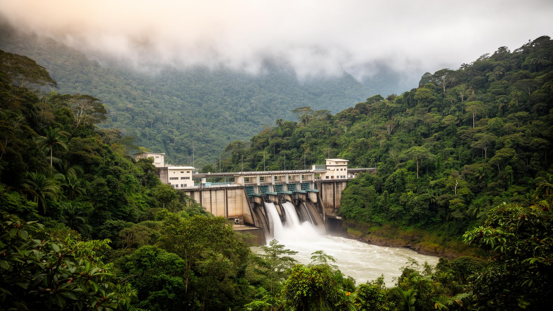 Central hidroeléctrica rodeada de selva tropical colombiana