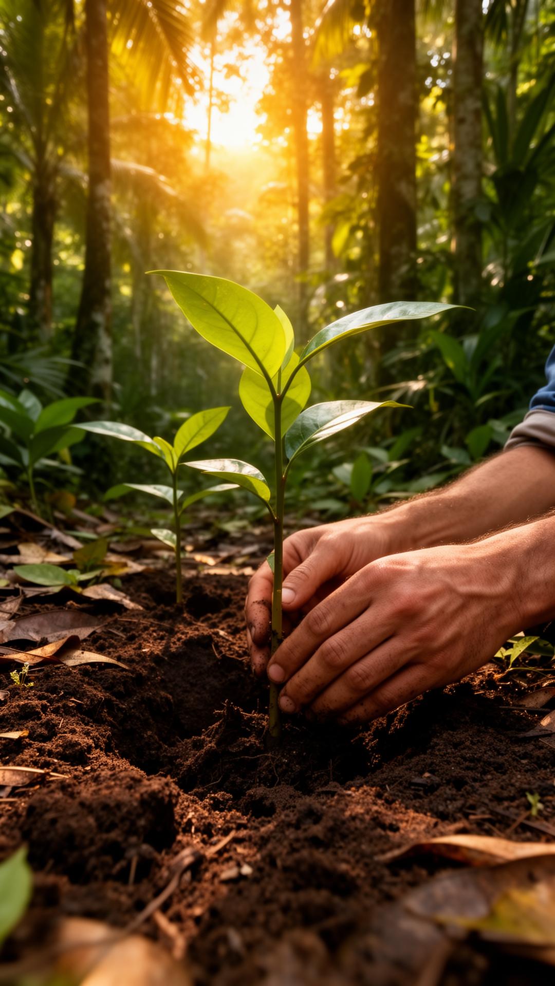 Restauración ecológica mediante siembra de árboles nativos en un ecosistema tropical